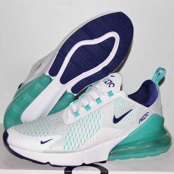 Nike Air Max 270 Mens 10.5 White Hyper Jade Royal Blue - Picture 1 of 6